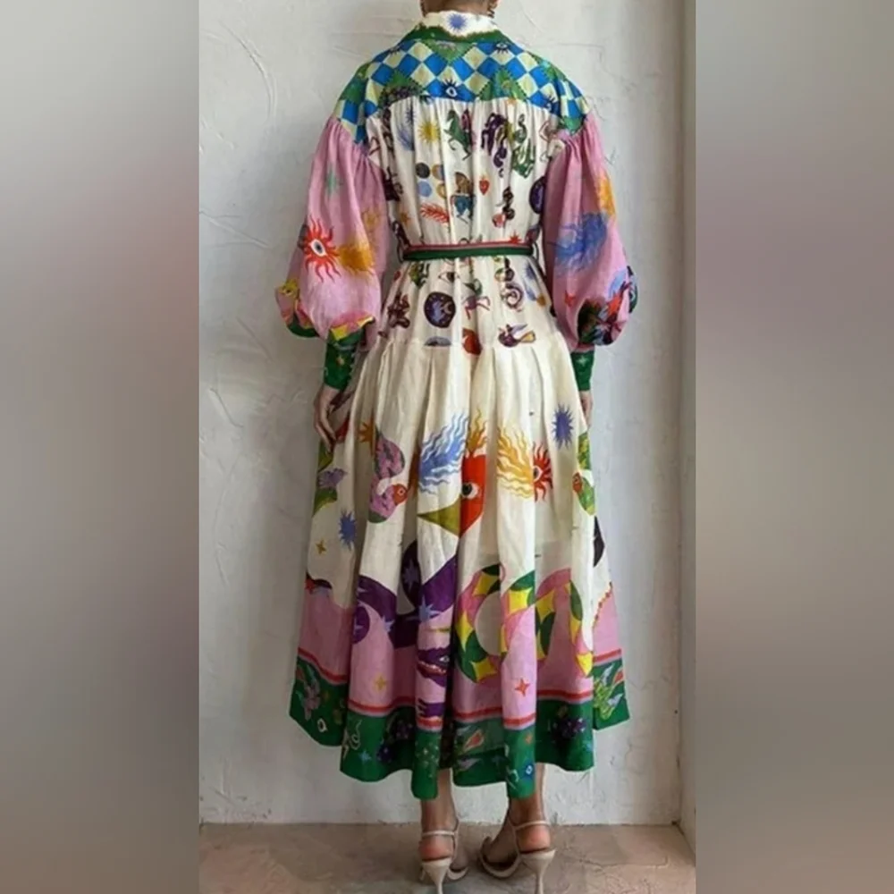Green and Pink Maxi Dress with Elegant Flow - Picture 2 of 2
